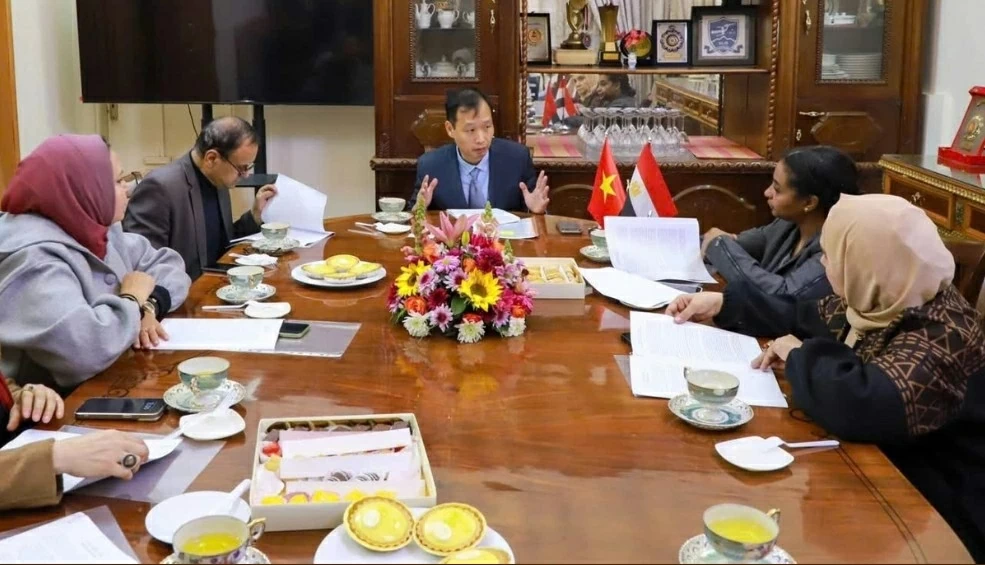 Đại sứ Việt Nam tại Ai Cập Nguyễn Nam Dương đã chủ trì buổi gặp mặt các phóng viên, báo chí Ai Cập để thông tin về Đại hội đại biểu toàn quốc lần thứ XIV của Đảng 