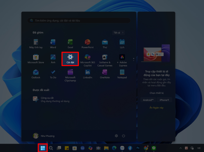 Trước tiên, bạn nhấn vào biểu tượng Windows.