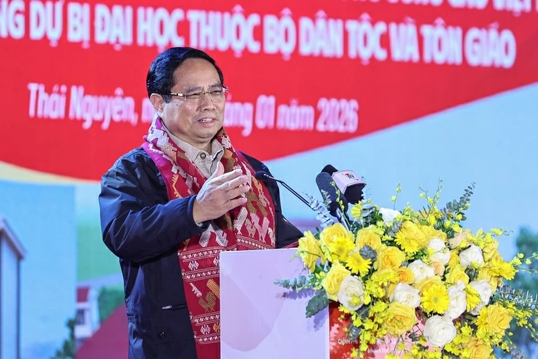 Thủ tướng Chính phủ Phạm Minh Chính phát biểu tại Lễ khởi công. (Ảnh: Nhật Bắc)