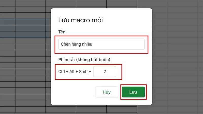 Đặt tên cho Macro để dễ nhận biết. Đặt tên cho Macro để dễ nhận biết.