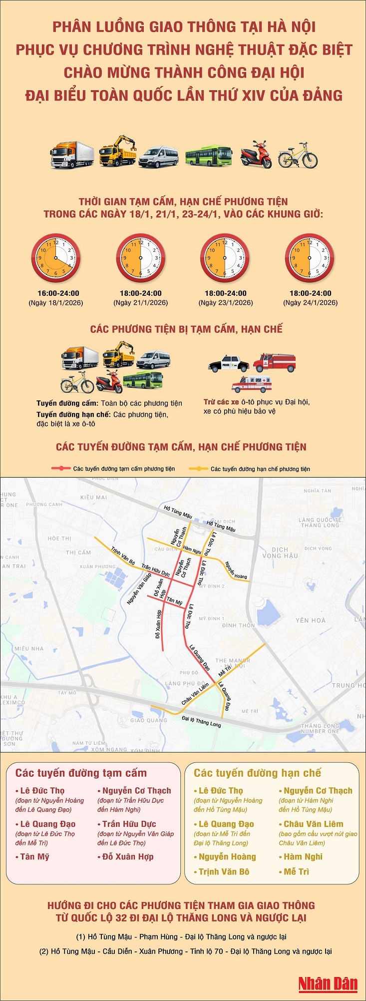 Phân luồng giao thông phục vụ Chương trình nghệ thuật đặc biệt chào mừng thành công Đại hội XIV của Đảng