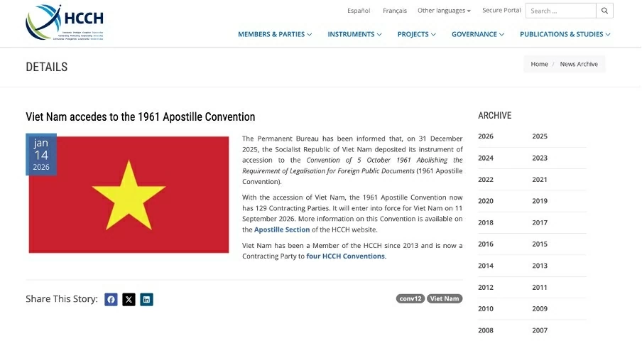 Việt Nam hoàn tất các thủ tục gia nhập Công ước Apostille
