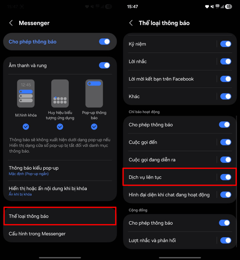 Tiếp theo, chọn Thể loại thông báo.
