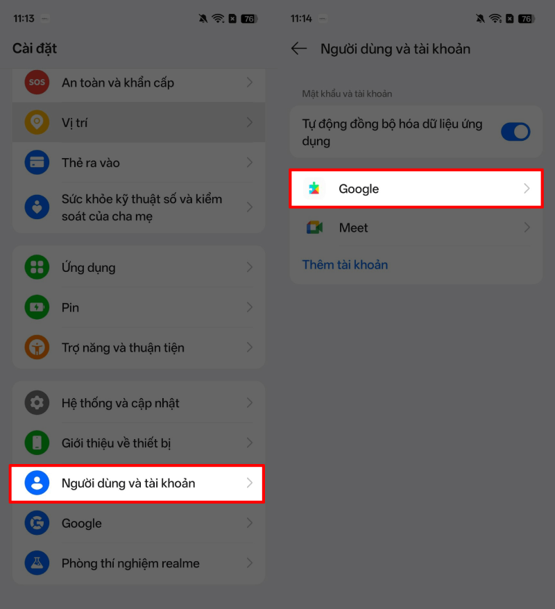 Truy cập Cài đặt trên điện thoại realme.