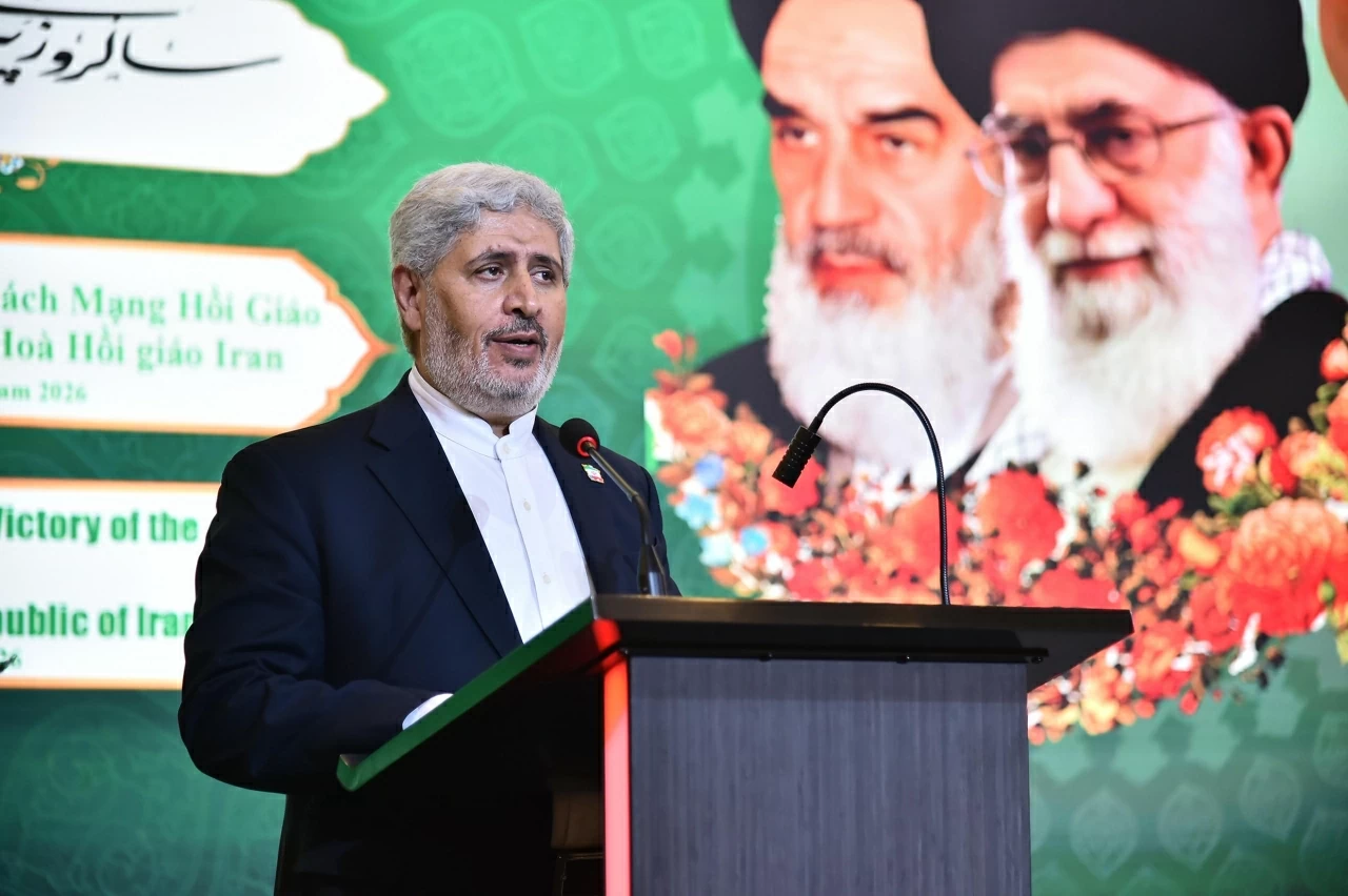 Đại biện lâm thời Đại sứ quán Iran tại Việt Nam Mohammad Mirali Mohammadi phát biểu tại buổi lễ. (Ảnh: Thành Long)