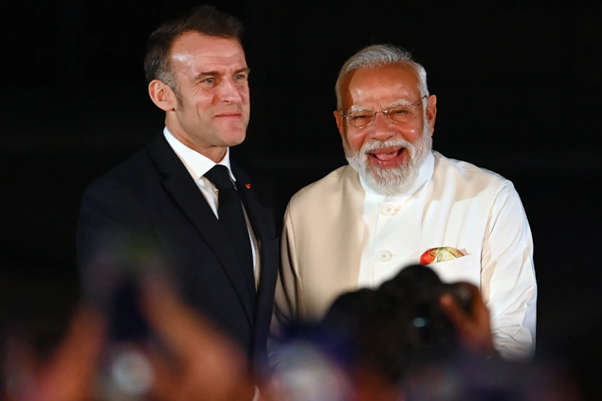 Thủ tướng Narendra Modi cùng Tổng thống Pháp Emmanuel Macron trong lễ khởi động Năm Đổi mới sáng tạo và Kỷ niệm Văn hóa Ấn Độ - Pháp. (Nguồn: AP)