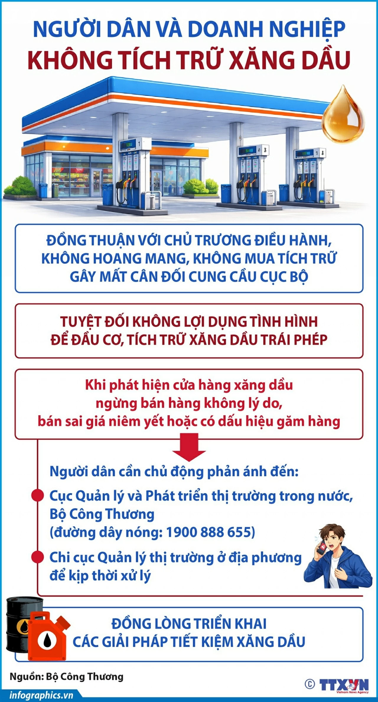 Không tích trữ, sử dụng xăng dầu tiết kiệm và hiệu quả