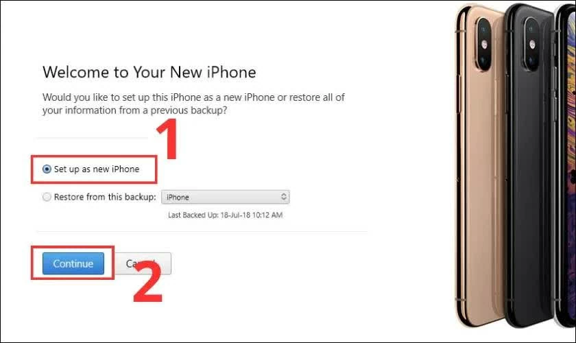 iTunes sẽ tự động nhận diện thiết bị iPhone vừa kết nối. 