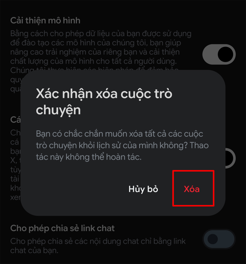 Hệ thống sẽ hiển thị thông báo yêu cầu bạn xác nhận lại thao tác.