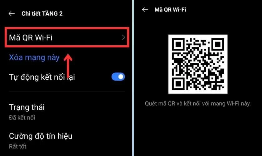 Chọn Mã QR WiFi, lúc này hệ thống sẽ hiển thị một mã QR.