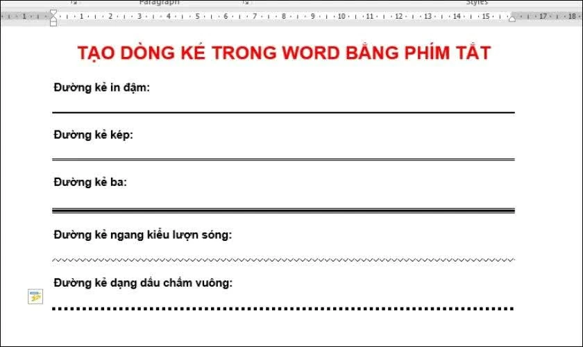 Tạo dòng kẻ bằng phím tắt dễ dàng.