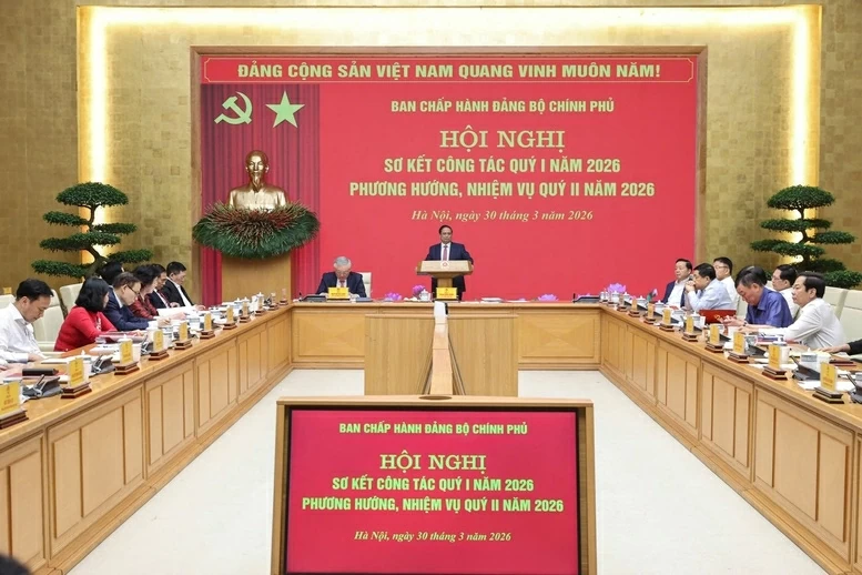 Thủ tướng Phạm Minh Chính chủ trì Hội nghị Đảng ủy Chính phủ, ngày 30/3. (Nguồn: VGP)