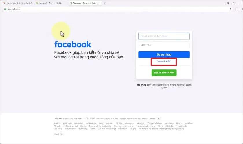 Mở trình duyệt và truy cập trang Facebook. Mở trình duyệt và truy cập trang Facebook.