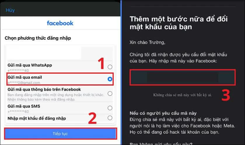 Chọn phương thức nhận mã xác minh (email hoặc SMS). Chọn phương thức nhận mã xác minh (email hoặc SMS).