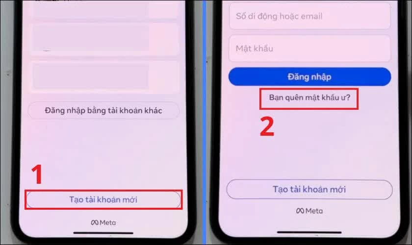 Mở ứng dụng Facebook, chọn Tạo tài khoản mới. Mở ứng dụng Facebook, chọn Tạo tài khoản mới.