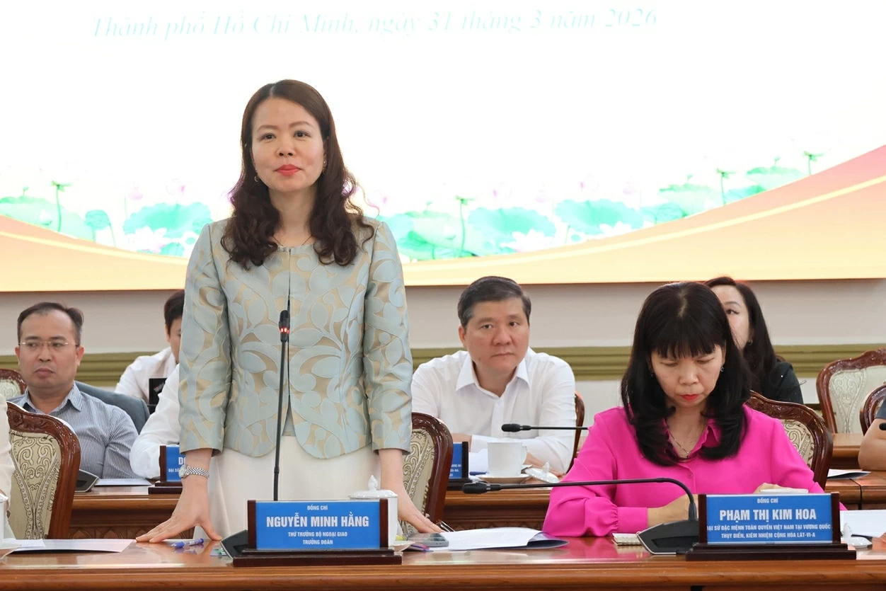 Thứ trưởng Ngoại giao Nguyễn Minh Hằng phát biểu tại buổi làm việc.