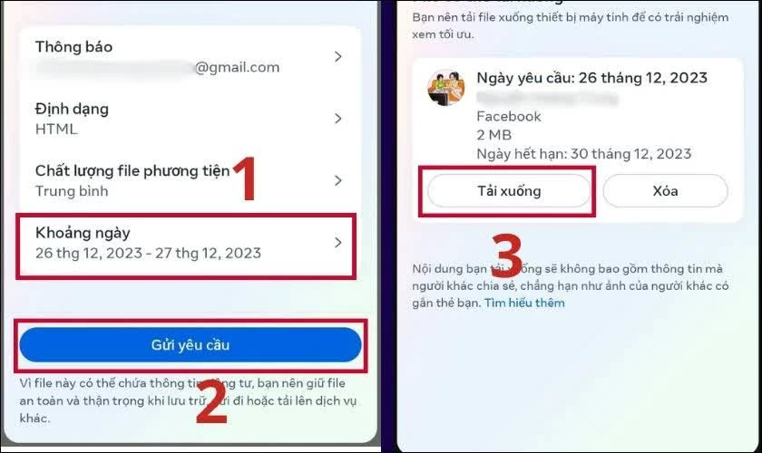 Chọn khoảng thời gian chứa các tin nhắn cần khôi phục rồi nhấn Gửi yêu cầu.