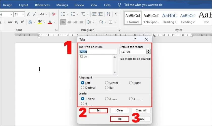 Khi bảng thiết lập Tabs xuất hiện, bạn tiến hành tùy chỉnh.