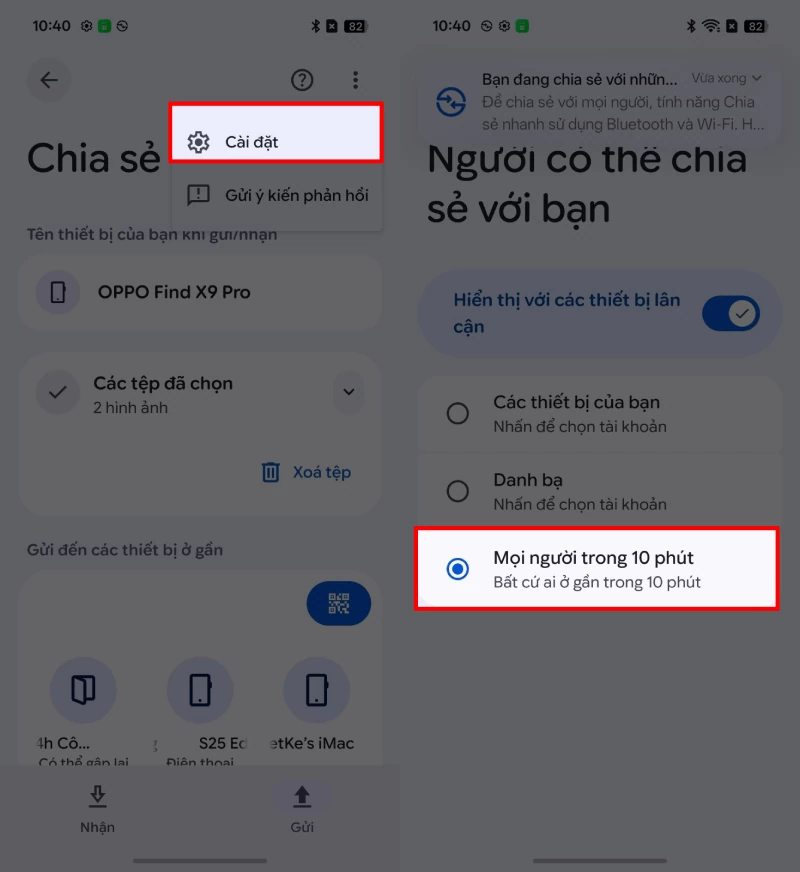 Trên cả OPPO và iPhone, hãy chuyển chế độ nhận sang Mọi người.