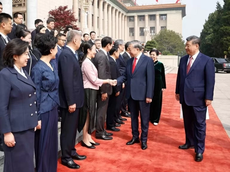 Toàn cảnh Lễ đón Tổng Bí thư, Chủ tịch nước Tô Lâm thăm cấp Nhà nước đến Trung Quốc