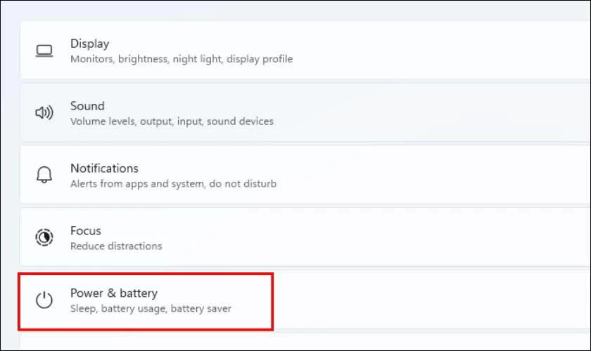 Trong giao diện System, nhấn vào Power & battery.