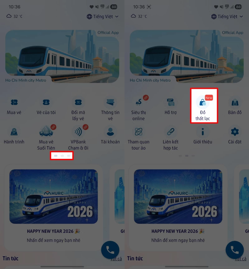 Truy cập vào phần Tìm đồ thất lạc trong danh sách chức năng.
