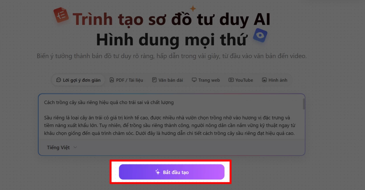 Nhập nội dung hoặc chủ đề mà bạn muốn AI hỗ trợ xây dựng sơ đồ.