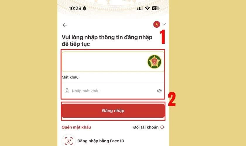 Đăng nhập tài khoản VneID. Đăng nhập tài khoản VneID.