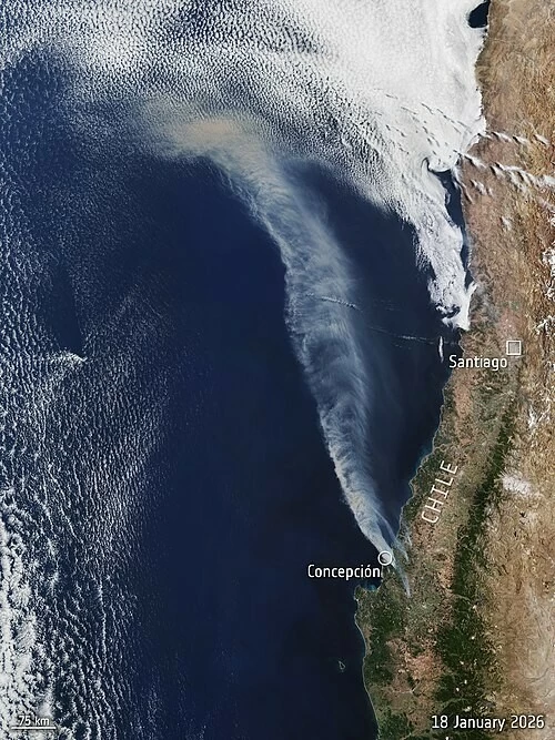 Ảnh vệ tinh các vụ cháy rừng ở Chile vào ngày 18/1 (Nguồn: Sentinel-3)