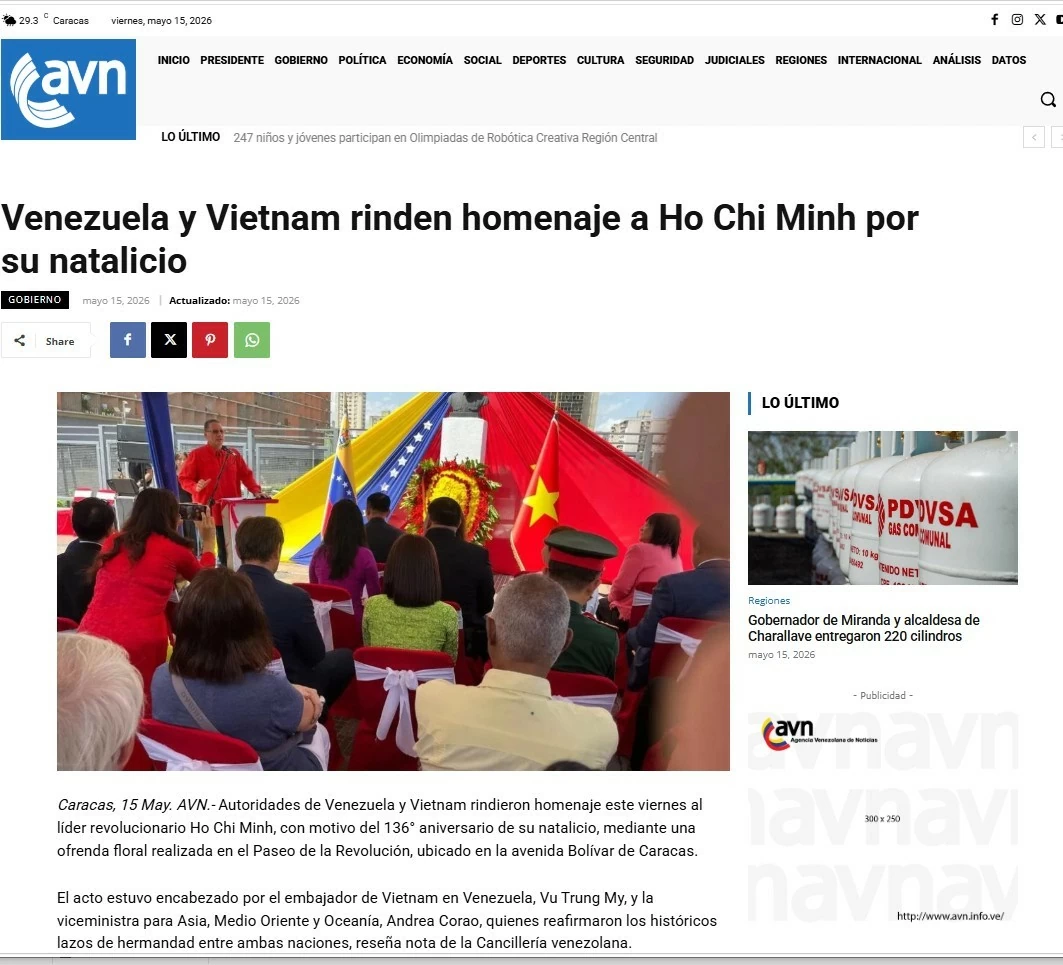 Venezuela tổ chức trọng thể Lễ kỷ niệm 136 năm ngày sinh Chủ tịch Hồ Chí Minh Venezuela tổ chức trọng thể Lễ kỷ niệm 136 năm ngày sinh Chủ tịch Hồ Chí Minh