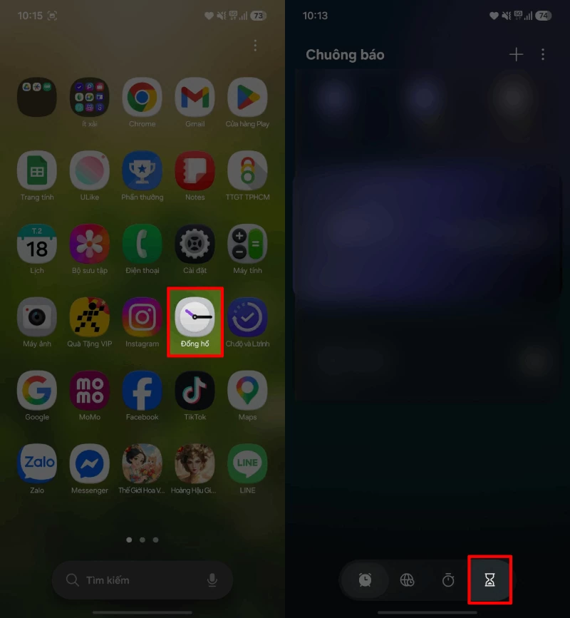 Mở ứng dụng Đồng hồ trên điện thoại Samsung.