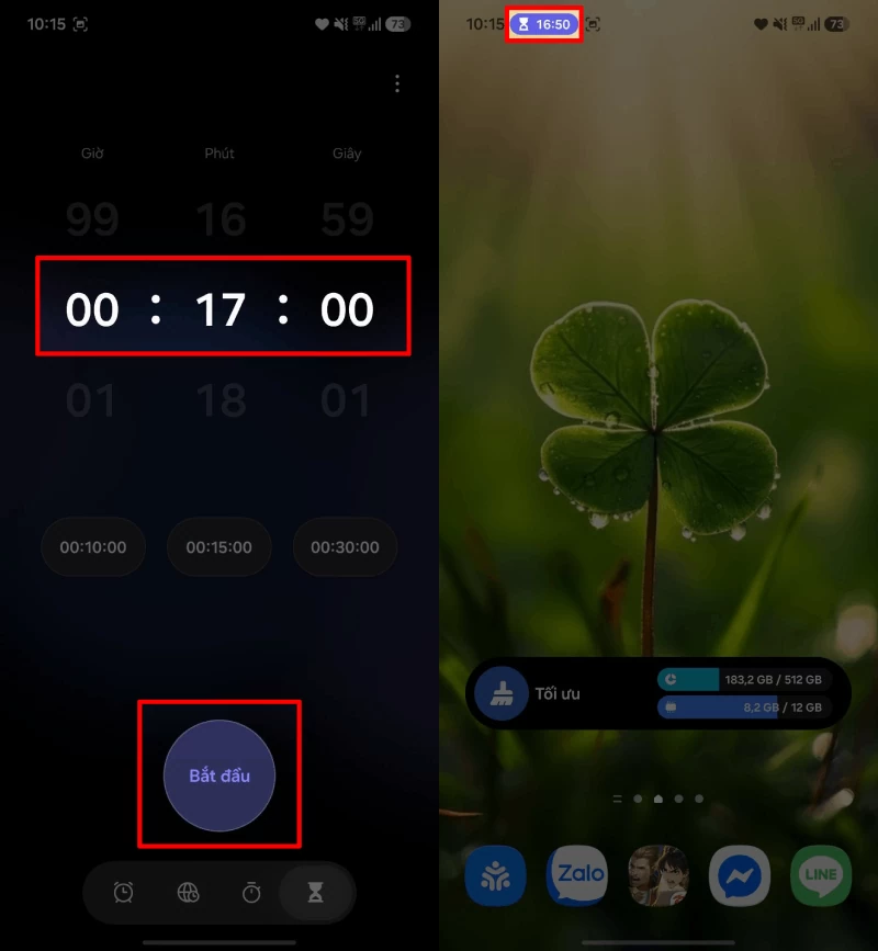Nhập thời gian cần hẹn như phút hoặc giây.