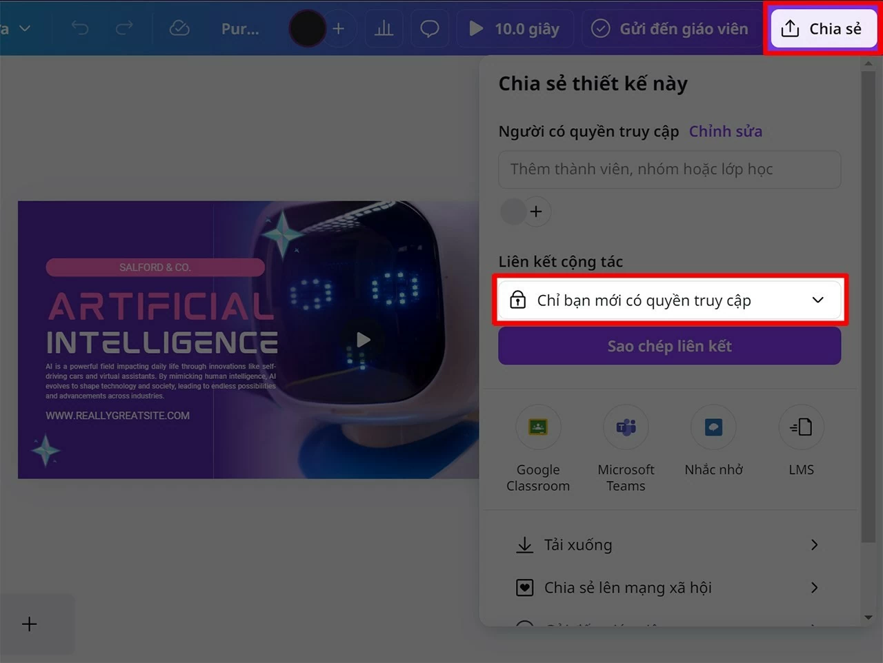 Mở file thiết kế Canva cần chuyển. Mở file thiết kế Canva cần chuyển.