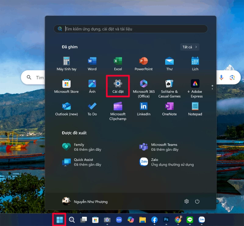 Nhấn vào nút Windows trên thanh tác vụ và mở Cài đặt (Settings).