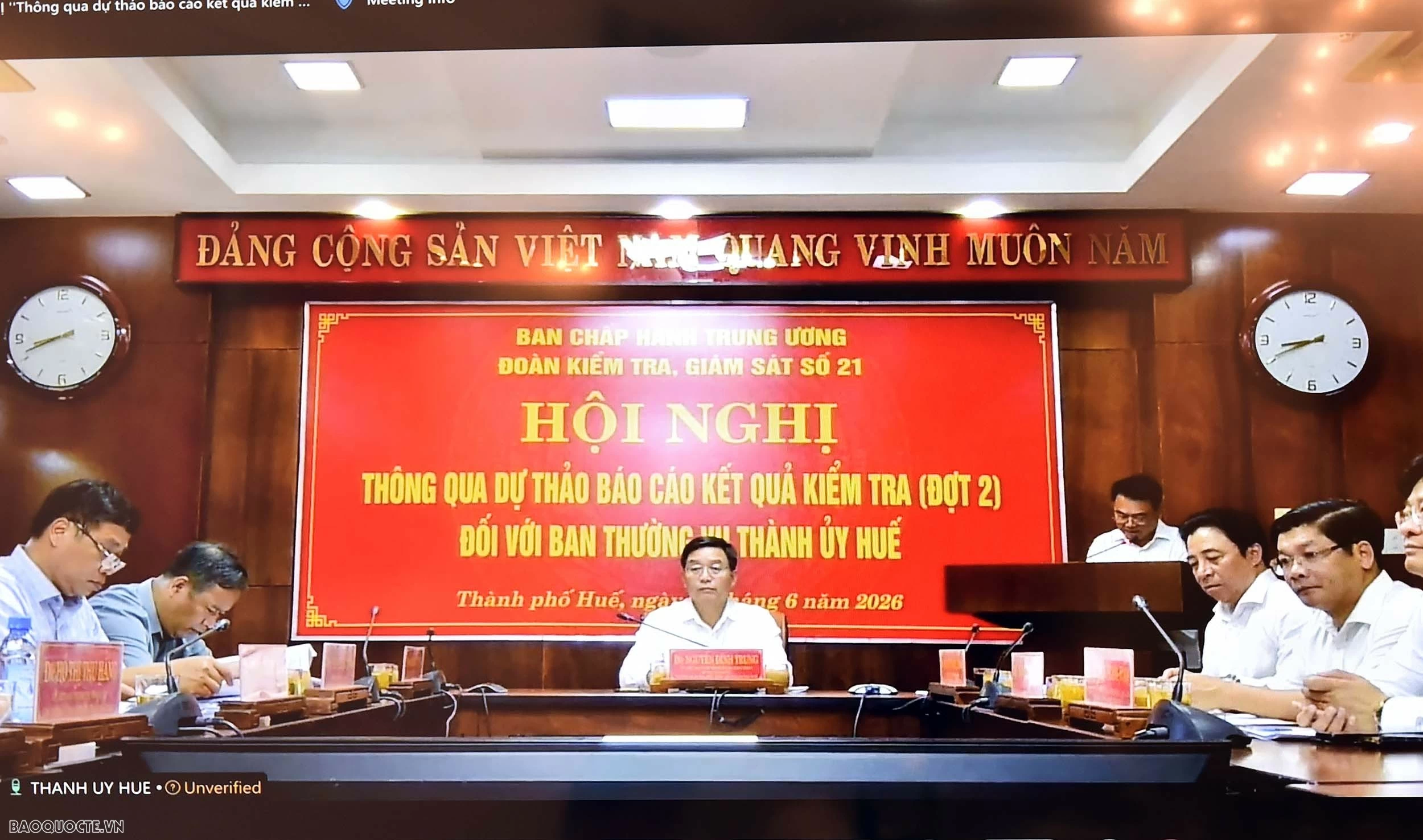 Đoàn Kiểm tra, giám sát số 21 của Bộ Chính trị thông qua dự thảo báo cáo kết quả kiểm tra đối với Ban Thường vụ Thành ủy Huế Thông qua Dự thảo báo cáo kết quả kiểm tra, giám sát đợt 2 đối với Ban Thường vụ Thành ủy Huế