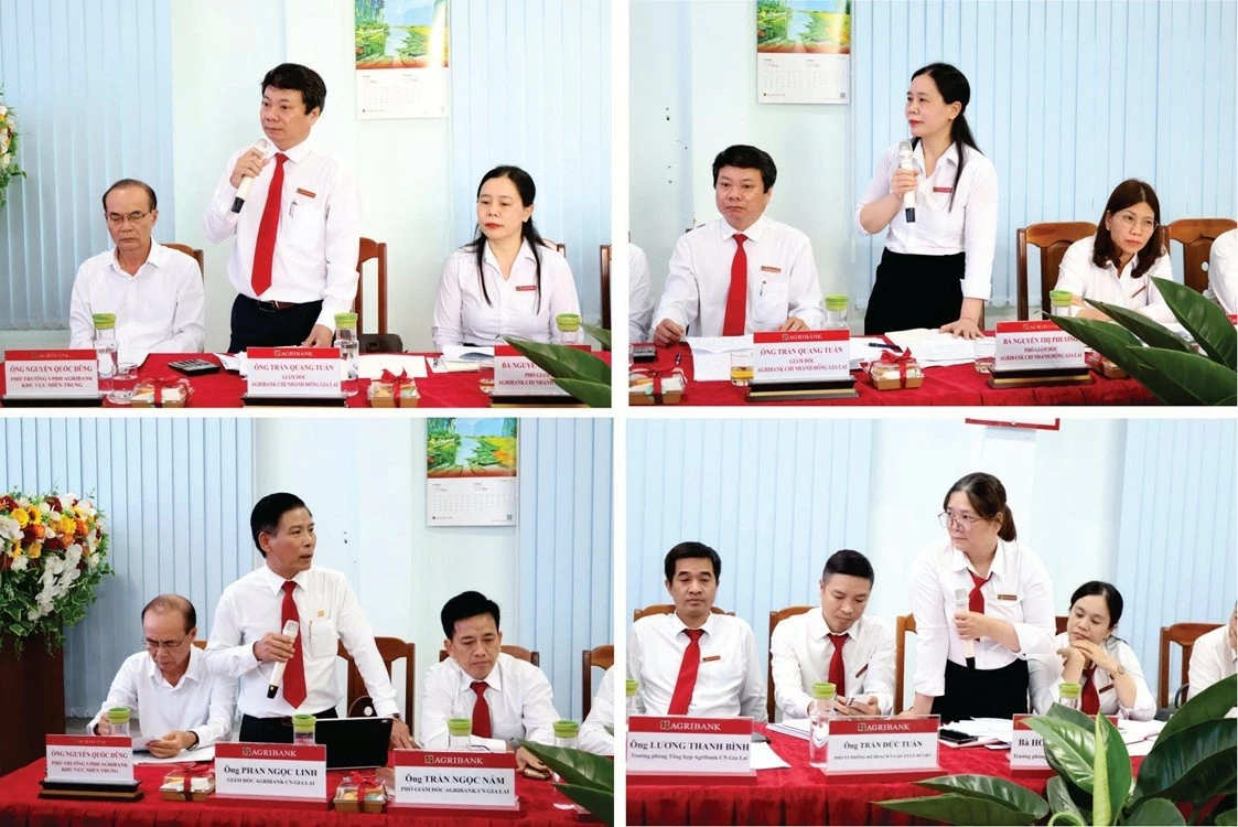 Ban Giám đốc Agribank Chi nhánh Đông Gia Lai và Agribank Chi nhánh Gia Lai báo cáo tại buổi làm việc.