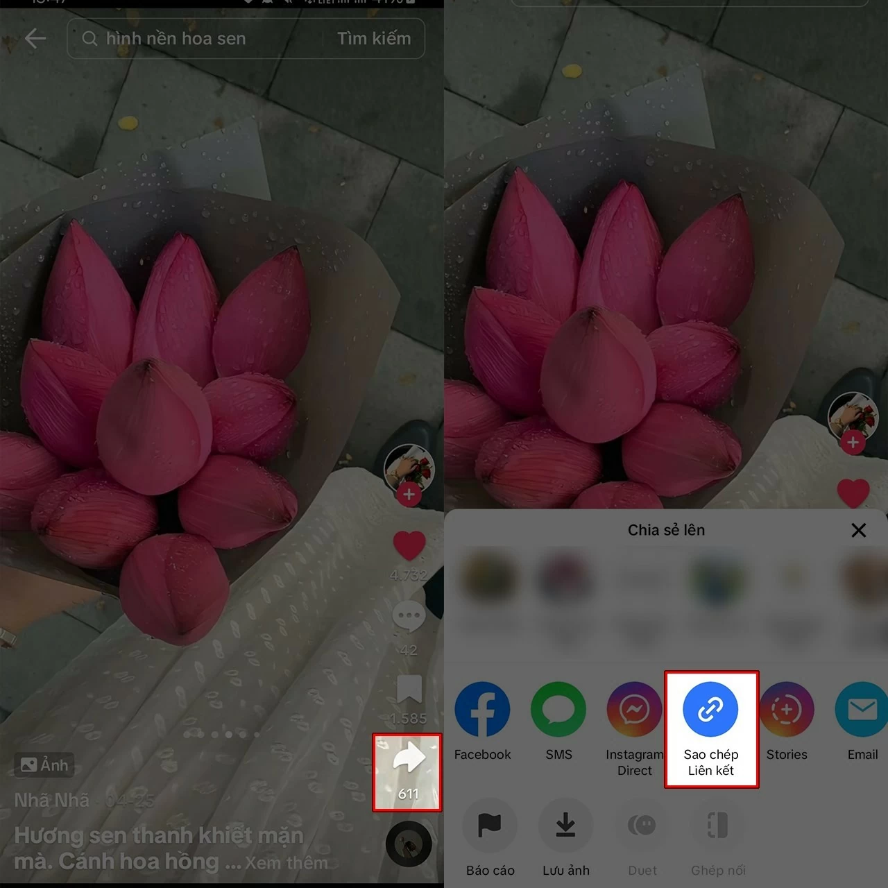 Mở bài đăng hoặc video TikTok chứa ảnh cần tải.