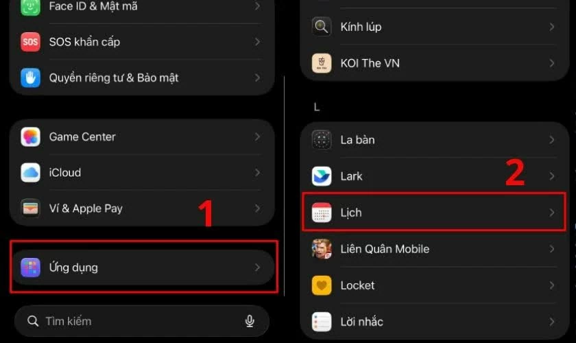Truy cập phần cài đặt của ứng dụng Lịch.