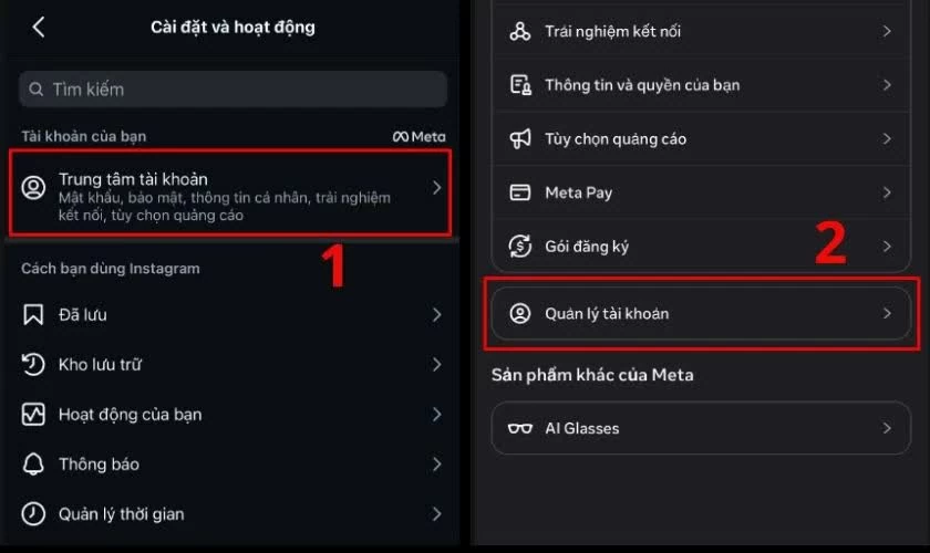 Truy cập Trung tâm tài khoản.