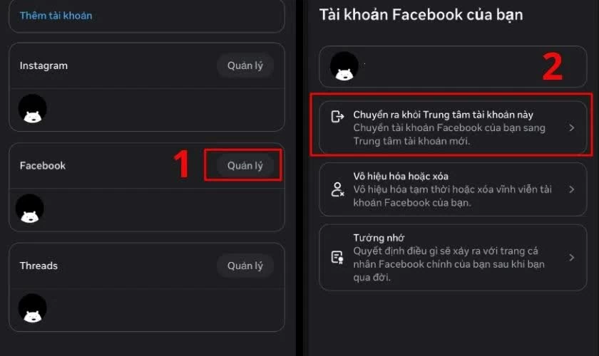 Chọn tài khoản Facebook cần tách.