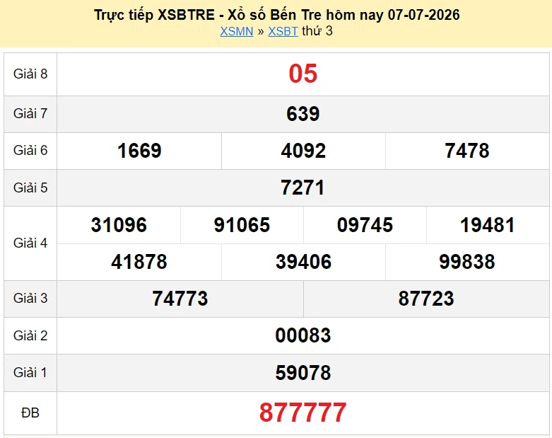XSBT 7/7 kết quả xổ số Bến Tre ngày 7 tháng 7 năm 2026 - xổ số hôm nay 7/7