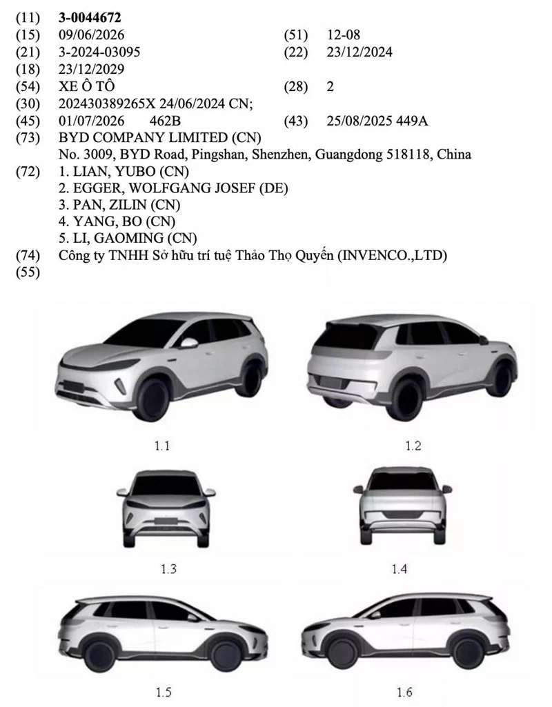 BYD Sealion 05 vừa được đăng ký bảo hộ kiểu dáng công nghiệp tại Việt Nam. BYD Sealion 05 vừa được đăng ký bảo hộ kiểu dáng công nghiệp tại Việt Nam.