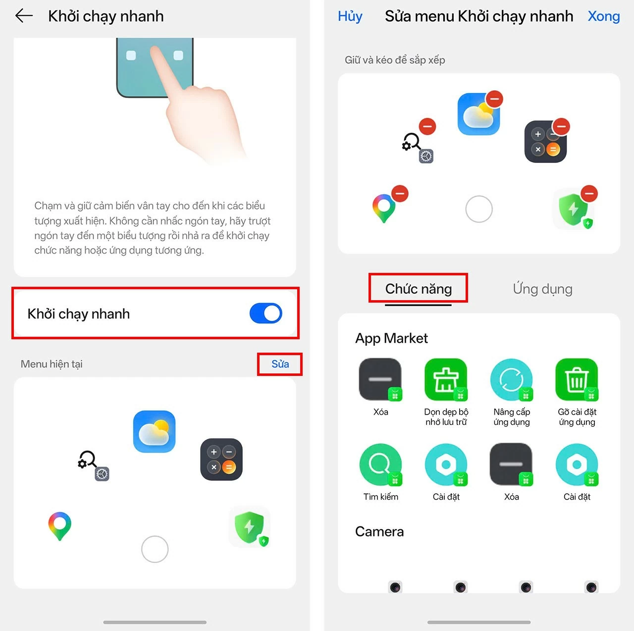 Bật Khởi chạy nhanh và đảm bảo thiết bị đã được thiết lập mở khóa bằng vân tay. Bật Khởi chạy nhanh và đảm bảo thiết bị đã được thiết lập mở khóa bằng vân tay.