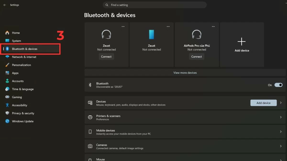 Chọn mục Bluetooth & devices.