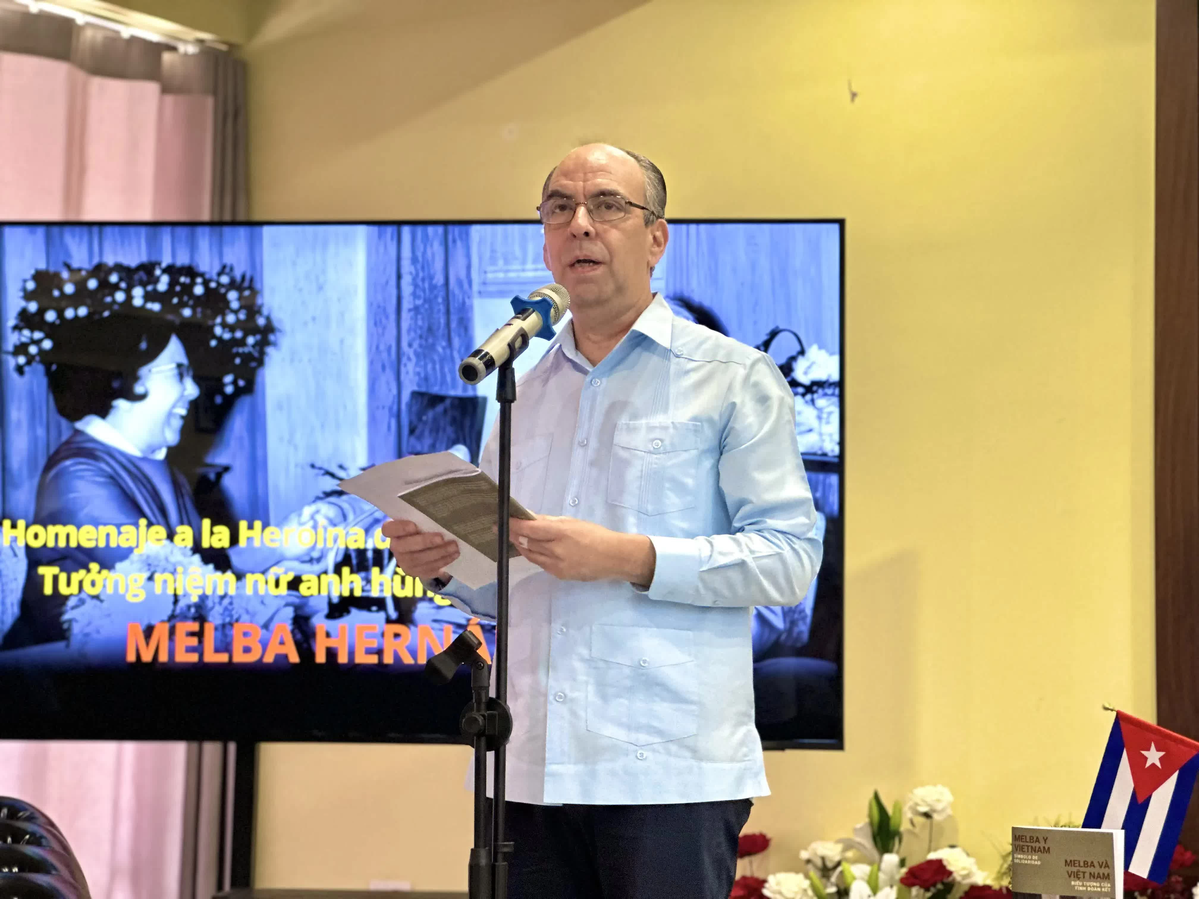 Đại sứ Cuba tại Việt Nam Rogelio Polanco Fuentes chia sẻ về di sản đoàn kết mà nữ anh hùng Melba Hernández để lại trong quan hệ Việt Nam-Cuba. (Ảnh: Trung Anh)
