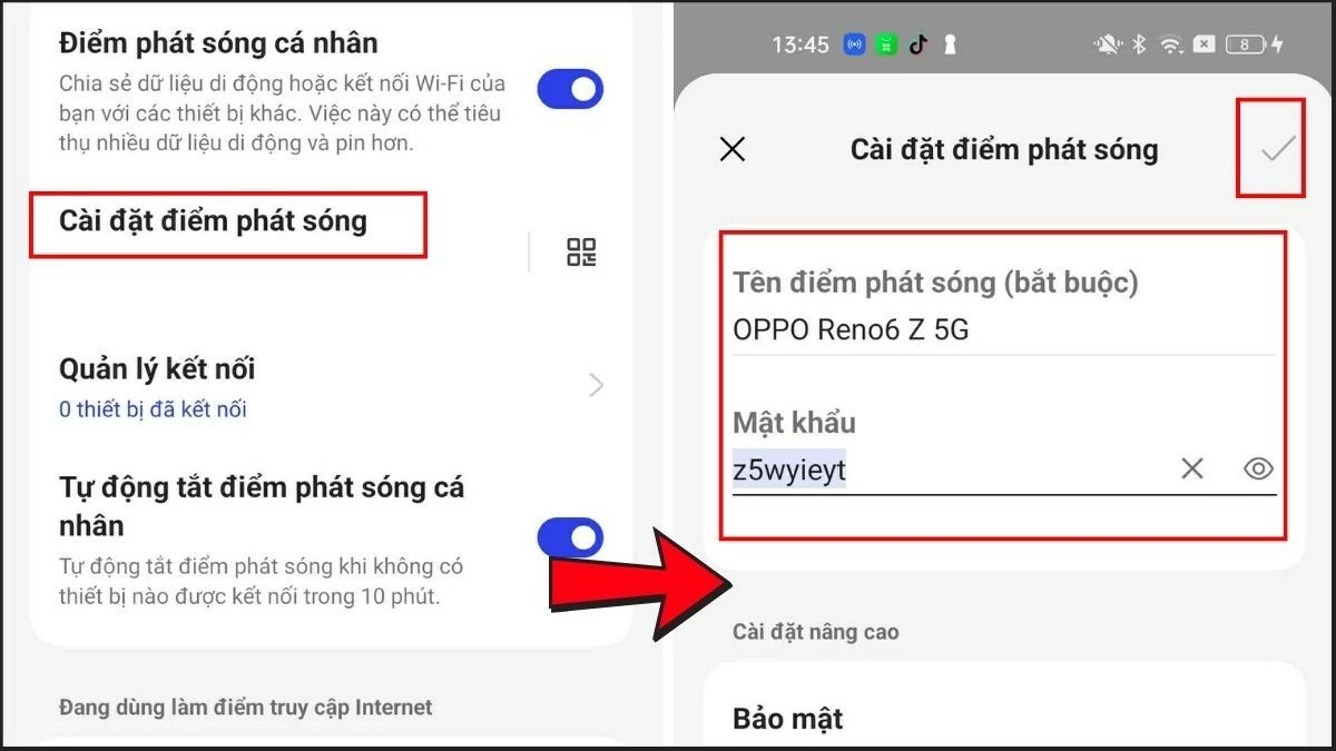 Truy cập Cài đặt điểm phát sóng, đặt tên Wi-Fi (SSID) và mật khẩu.