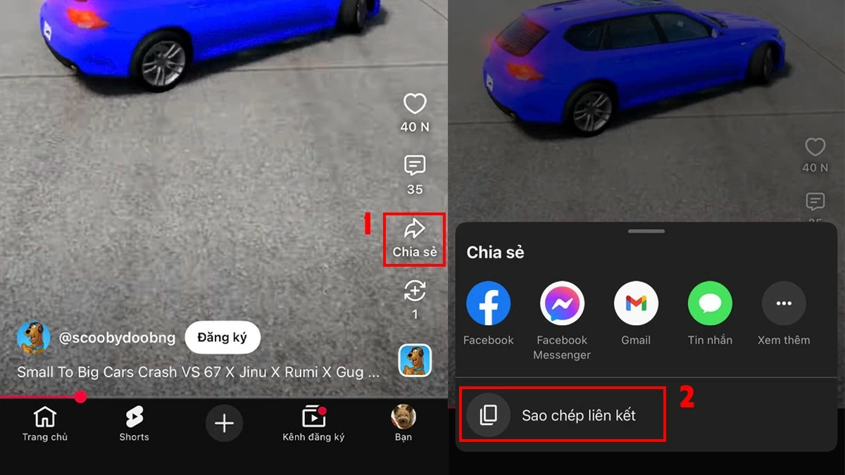 Mở ứng dụng YouTube, tìm đến video Shorts muốn lưu, sau đó nhấn Chia sẻ.