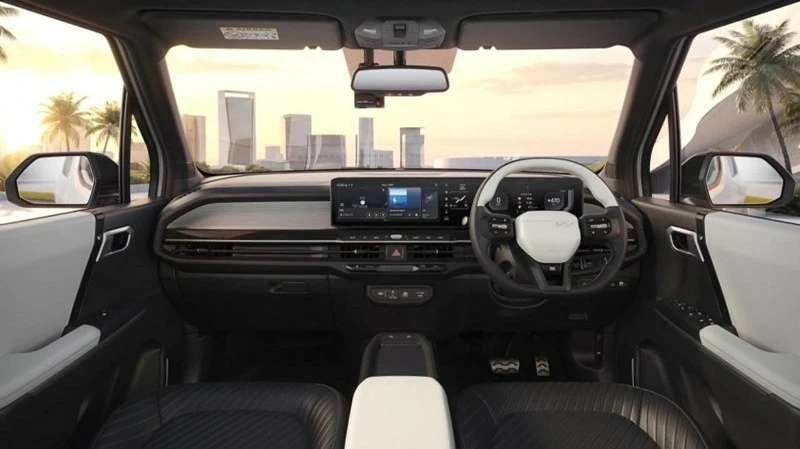 Khoang cabin Kia Syros EV mang phong cách hiện đại với cụm màn hình Trinity 30 inch trải dài trên bảng táp-lô.