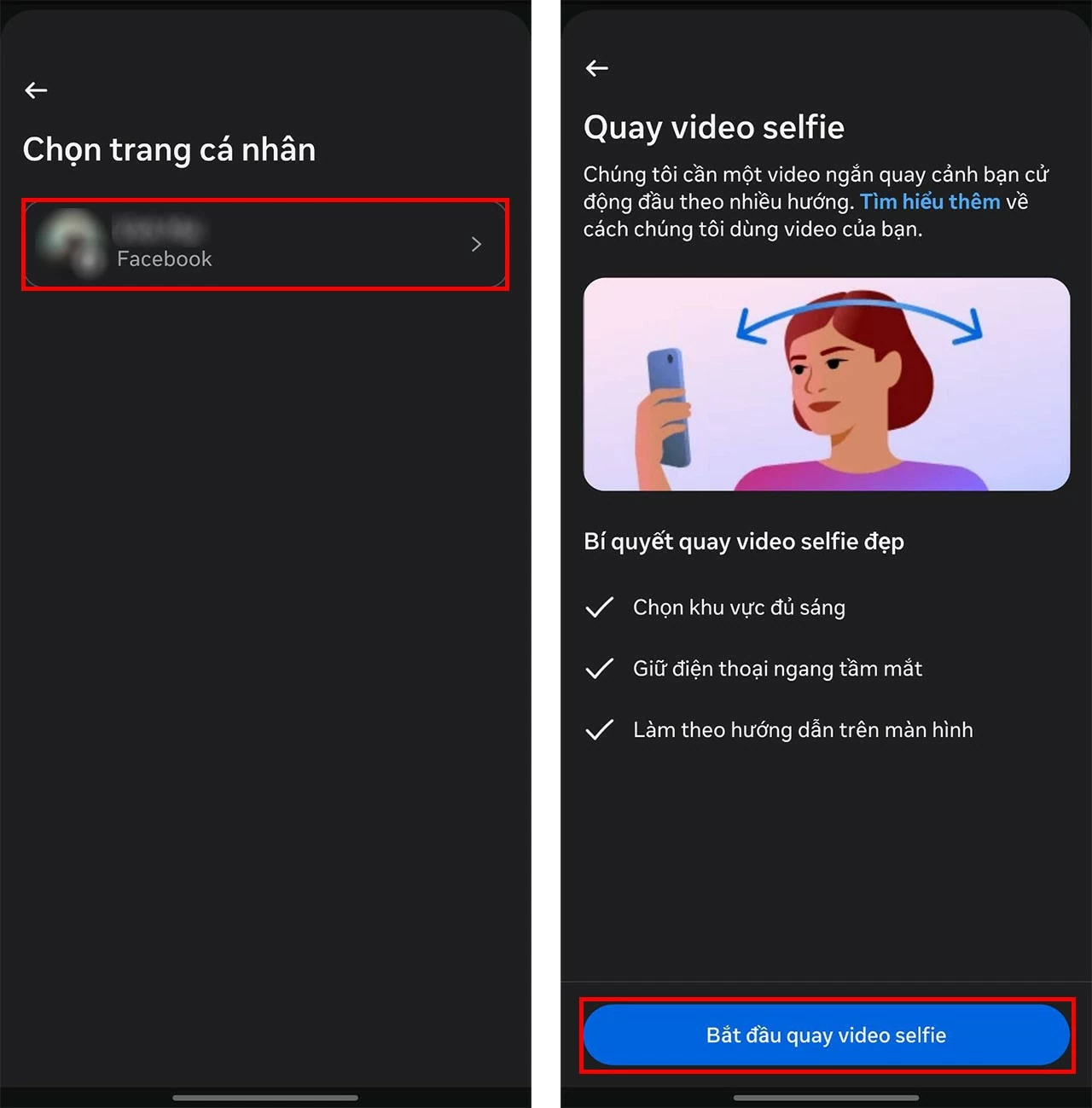 Chọn tài khoản Facebook muốn đăng ký nhận tick trắng. Chọn tài khoản Facebook muốn đăng ký nhận tick trắng.