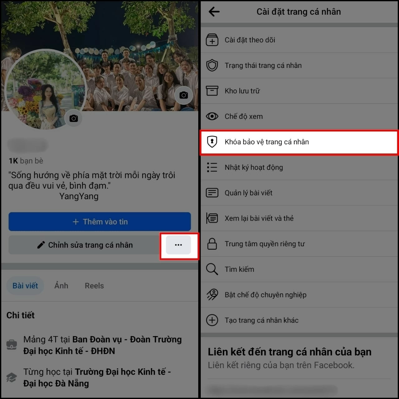 Mở ứng dụng Facebook, truy cập trang cá nhân của bạn.